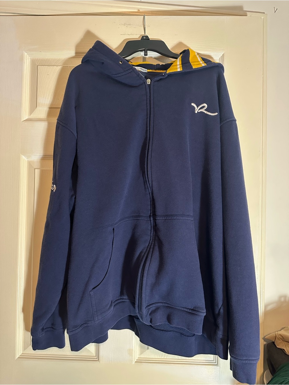 Mens Rocawear Navy Blue Hooded zip up with Stripe-Lined Hood